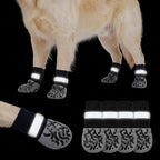 Anti Slip Dog Socks to Prevent Licking Paws Reflective Safety Dog Shoes for Hot Pavement Winter Dogs Boots & Paw Protectors with Grippers for Hardwood Floors Small Medium Large Dogs (Stripe, M)