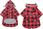 Dog rain Coat Waterproof Raincoat Puppy Jacket with Legs Buttons Zipper Hood Drawstring Fit for Yorkie Terrier Schnauzer Poodle Border Collie Labrador Golden Retriever 8lbs to 80lbs Red XXL
