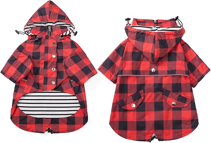 Dog rain Coat Waterproof Raincoat Puppy Jacket with Legs Buttons Zipper Hood Drawstring Fit for Yorkie Terrier Schnauzer Poodle Border Collie Labrador Golden Retriever 8lbs to 80lbs Red M