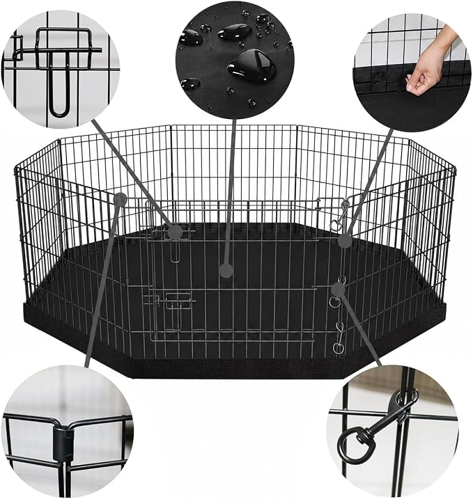 PETIME Foldable Metal Dog Exercise Pen/Pet Puppy Playpen Kennels Yard Fence Indoor/Outdoor 8 Panel 24" W x 36" H with Bottom Pad