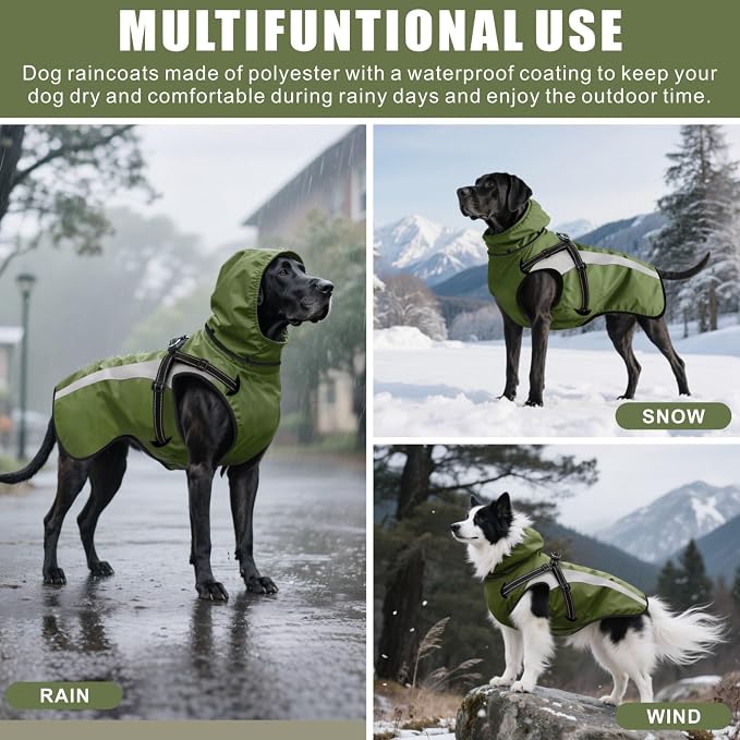 Dog Raincoat Waterproof Raincoats for Dog Reflective Dogs Rain Jackets with Hood Hoodie Pet Rain Poncho Coat for Small Medium Large Dogs Puppies S-XXL (Green, L)