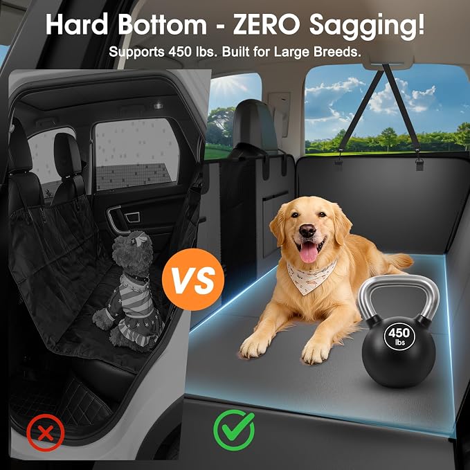 XL Hard Bottom Dog Car Seat Cover, 58"×69", Waterproof PU Leather | Stable Hard Bottom Support for Comfortable Rides with Large Dogs