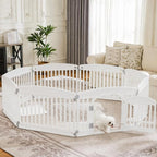 Sweetcrispy Plastic Dog Playpen, 8 Panels 24" Expandable & Durable Pet Fence for Medium Dogs - Indoor & Outdoor Portable Puppy Playpen with Secure Locking Door, White