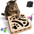 Cat Scratch Puzzle Enrichment Box, Wooden Interactive Toy for Indoor Cat | Cat Nail File Scratcher Box,Feather Wands & 3 Bell Balls, Claw Saver Box with 2 Sandpaper Nail Trim for Cats Kitten