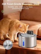 Stainless Steel Cat Water Fountain, Cordless Fountain for Cat & Dogs Indoor | 135fl.oz/4L Capacity, 4000mAh Battery, ultra-quiet