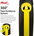 FLEXI® Neon Tape Retractable Dog Leash, Large, 16 ft - Neon Yellow/Black | German engineered, original flexi leash, durable quality for dogs up to 110 lbs, tangle-free, walking, reliable brake system