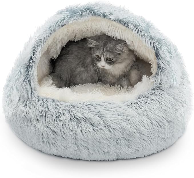 CATISM Cat Bed Hooded Cat Beds for Indoor Cats or Small Dogs | Warm Soft Plush Comfortable Removable Washable with Non-Slip Bottom