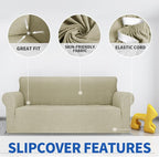 MAXIJIN Loveseat Cover Sofa Covers (55"-69"), 1-Piece Stretch Couch Covers for 2 Cushion Couch Love Seat Slipcover with Elastic Bottom for Kids,Dog (Loveseat, Diamond Pattern Khaki)