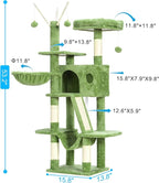 Hey-brother Cat Tree Tower with Padded Platform Bed, Hammock, MPJ019-SGR | 53 Inches Cat House with Large Cozy Condo, Toy Balls and Sisal Scratching Posts for Indoor Multi-Cats, Green