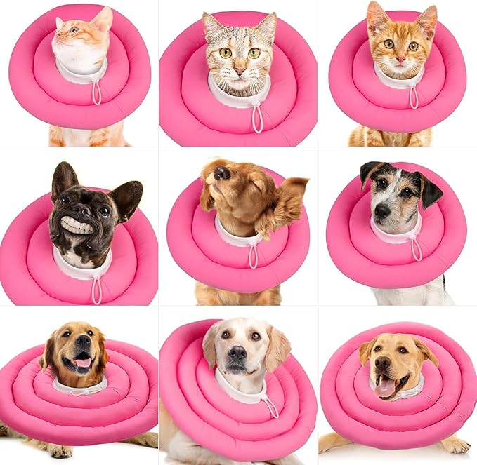 IDOMIK Dog Recovery Collar, Waterproof Soft Dog Cone After Surgery | Comfy Protective Elizabethan Collar Alternative for Dogs Cats, Adjustable Pet Neck Donut Cone Anti-Licking Wounds,Rose,L