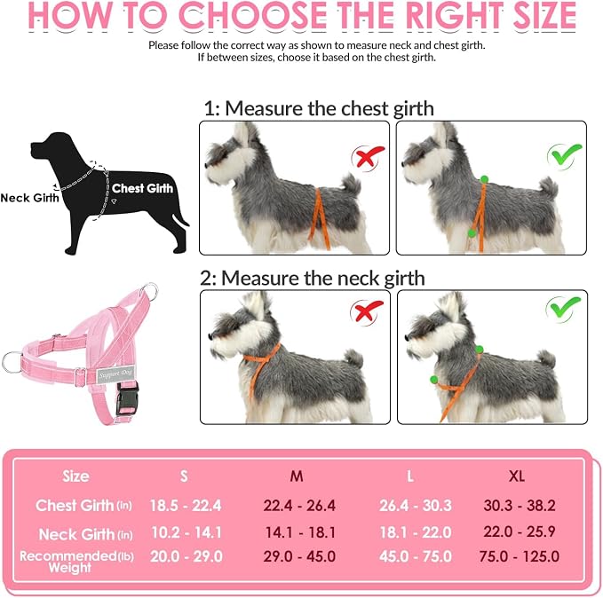 SlowTon No Pull Dog Harness - Heavy Duty Dog Harness and Leash Set for Medium Large Dogs, Reflective Tactical Harness with Soft Padded and Front Clip for Easy Walk and Training (Pink, L)