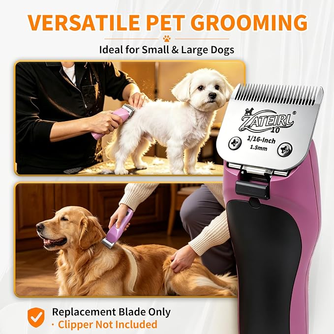 4 Pack Pet Grooming Clipper Blades with Ceramic Cutters, Sizes 10, 7FC, 5FC & 4FC, Silver, Compatible with Andis, Oster A5, Wahl KM10 A5 Style Dog Clippers