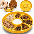 Slow Feeder Dog Bowl Silicone Suction Cup Anti Spill Dogs Cats Yellow | strong suction base prevents sliding, extends mealtime, reduces anxiety, textured surface, dishwasher safe