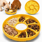Slow Feeder Dog Bowl Silicone Suction Cup Anti Spill Dogs Cats Yellow | strong suction base prevents sliding, extends mealtime, reduces anxiety, textured surface, dishwasher safe