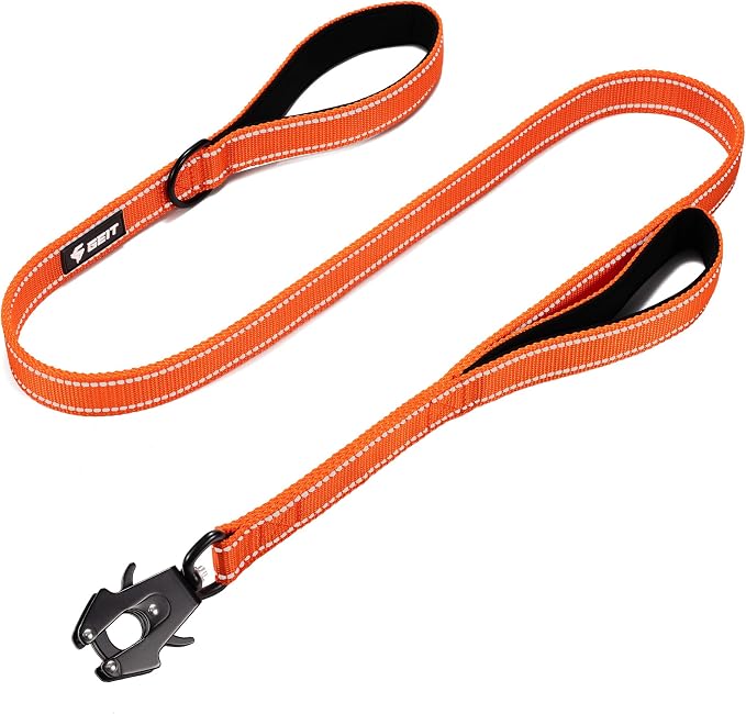 GEIT 4/5/6FT Heavy Duty Dog Leash with 2 Comfortable Padded Handles, Reflective Rope Leashes with Quick Release/Locking Tactical Frog Clip for Small Medium and Large Dogs, Orange