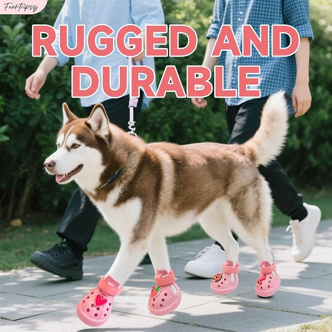 Dog Shoes,Non-Slip Waterproof Sandals for Hot Pavement, Breathable Perforated Boots,Adjustable Straps Dog Rain Booties for Summer Beach and Rainy Day(Pink,#2)