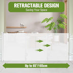 65" Wide Retractable Baby Gate for Doorways Retractable Dog Gate for Stairs | Space-Saving Indoor/Outdoor Retractable Gate, Easy One-Hand Operation Safety Lock, Scratch-Resistant Mesh, Easy Install/White