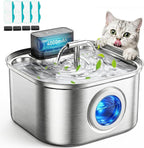 Cordless Cat Water Fountain Stainless Steel,3.2L/108oz Rechargeable | Wireless Battery Operation, Motion Sensor, Automatic Water Flow, Quiet Pump, Includes 4 Replacement Filters