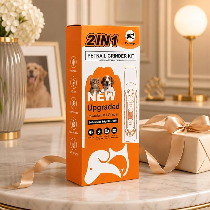 Pet Nail Grinder for Dogs and Cats, 2-Speed Electric Dog Nail Trimmer, Extral Steel Pet Nail Clipper, Rechargeable 2000mAh Nail Grinder for Small Medium Large Dogs with 2 LED Lights, Pink
