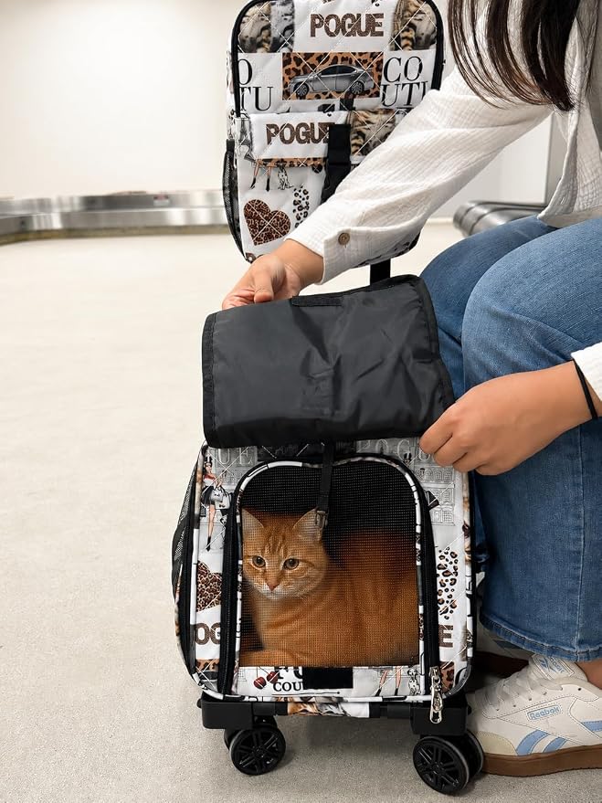 Airline Approved Pet Carrier with Wheels – 6 Removable 360° Spinner Wheels, Telescopic Handle with Phone Holder, Expandable Ventilated Cat & Dog Travel Carrier