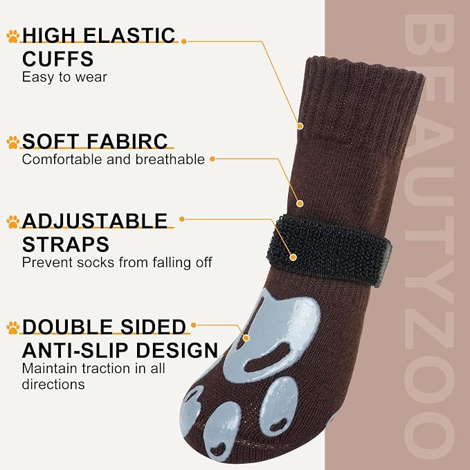 BEAUTYZOO Dog Socks, Non Slip Dog Socks to Prevent Licking Paws -Dog Shoes for Hot/Cold Pavement, Dogs Boots & Paw Protectors, Doggie Booties for Hardwood Floors, Small Medium Large Senior Dogs