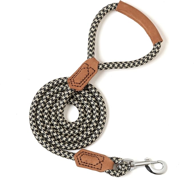 Mile High Life Dog Leash with Genuine Leather Handle, 6 FT/5 FT/4 FT | Leather Grip Rope Leash, Heavy Duty 360° Swivel Metal Clasp, for Small Medium & Large Dogs