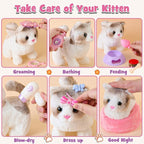 TUZT 17 PCS Cat Toys for Kids Girls, Realistic Walking Meowing Robot Cat Plush with Accessories, Pretend Play Pet Care Playset Toddler Girl Toy for 3 4 5 6 7 8, Birthday Gift for little Girl 3-8 Years