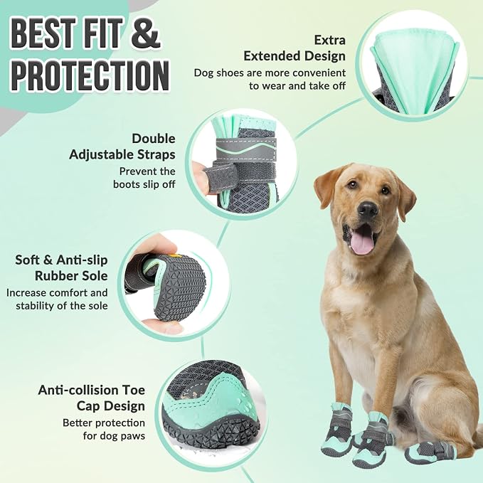 SlowTon Dog Shoes for Large Small Medium Dogs - Breathable Dog Boots for Summer Hot Pavement, Paw Protector for Outdoor Walking Winter Snow, Anti-Slip Rubber Dog Booties for Hardwood Floor (GRGY, 1)