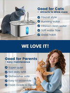 Cat Water Fountain Stainless Steel for Cats Indoor 2.5L 85oz by BPA-Free SUS304, Effective 6-Layer Filter Cat Fountain for Drinking 20dB Ultra Quiet Metal Pet Water Fountain (Fountain+1 Filter)