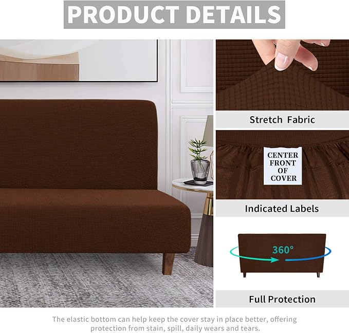 Easy-Going 100% Waterproof Futon Cover, Stretch Futon Slipcover Medium | Dual Waterproof Armless Futon Couch Cover, Leakproof Sofa Bed Furniture Protector for Kids Pets Dog Cat, Coffee