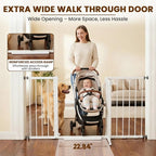 Mumeasy 29.7-57" Extra Wide Baby Gate, Auto Close Large Dog Gate for Doorways, No Drilling Pressure Mounted Pet Safety Gate for Stairs, Easy Walk Through Child Gate for Hallways, House, Indoor, White