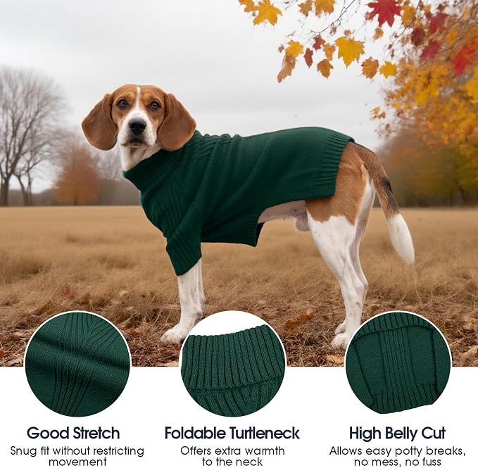 IECOii XXXL Dog Sweater,Warm Dog Sweaters for Extra Large Dogs Girl Boy,Stretchy & Cozy,Turtleneck Knitted Pullover for Pet Wear On Christmas,Easy On Doggy Sweatshirt for Labrador (Green,XXXL)