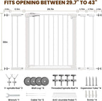 Mumeasy 29.7-43" Adjustable Baby Gate, Auto Close Dog Gate for Doorways | No drill installation, one hand operation, adjustable width, secure locking system, for dogs pets babies toddlers