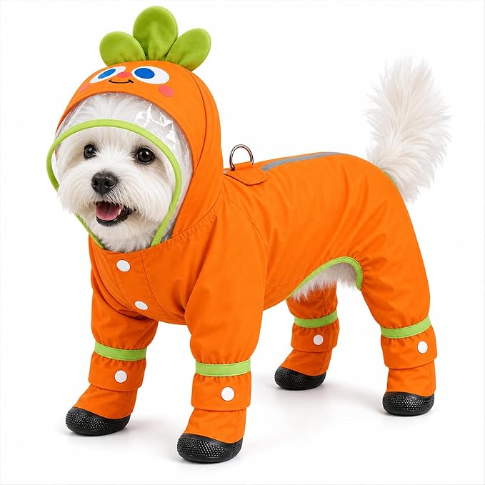 Dog Raincoat with Removable Boots, Clear Hood, Blue, L (9-13 lb) | 300D polyester with full-body coverage, reflective trim and a back D-ring for snowy, muddy and low-light walks and home use