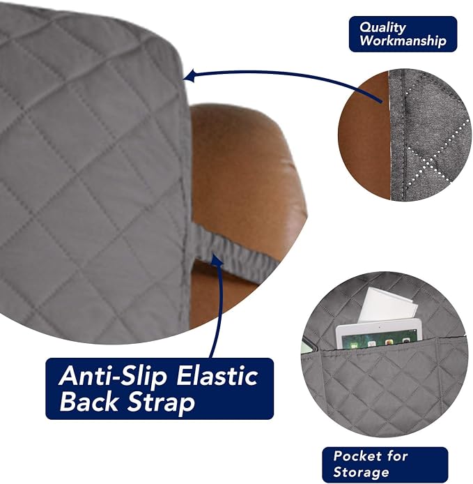 PureFit Reversible Recliner Chair Covers Couch Covers for Dogs, 28 in | Gray/Light Gray, Water Resistant Couch Protector, Washable Pet Couch Cover with Non Slip and Elastic Straps For Kids