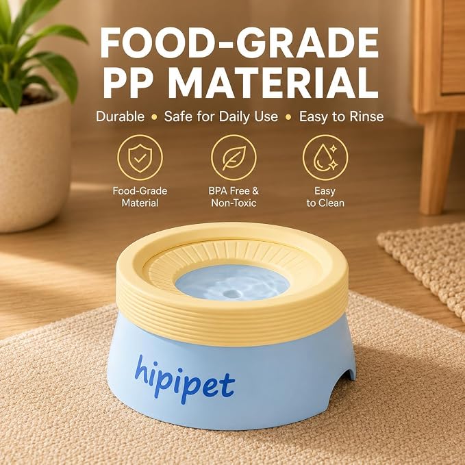 Dog Water Bowl No Spill with Floating Disk,Floating Pet Water Bowl for Dogs and Cats, for Travel and Home (Blue+Yellow(600ml))