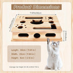 Wooden Cat Scratch Puzzle Enrichment Box, with 3 Balls & 1 Wand | Integrated Cat Nail File Scratcher with Sandpaper Liner - Stress Free Alternative to Clippers & Grinders for Indoor Cats (S)
