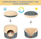 2-in-1 Foldable Cat Bed for Indoor Cats, Cat Cave & Sofa Bed | 15.7"D x 13"H, Reversible Plush & Linen Cushion,Enclosed Cat Bed, Hanging Cat Toys, Non-Slip, Small Cat House, Grey