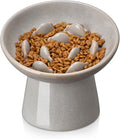 vancasso Ceramic Slow Feeder Cat Bowl, 6.25 Inch Elevated Cat Slow Feeder Bowl, Anti Vomiting for Dry and Wet Food, Grey