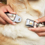 Dog Collar Seatbelt Buckle Pocahontas and Meeko Compass Pose with Script and Leaves Beige 9.5 to 13 Inches 1.0 Inch Wide | Pocahontas and Meeko Compass with Script and Leaves Beige Durable Metal Adjustable ID Tag Ring