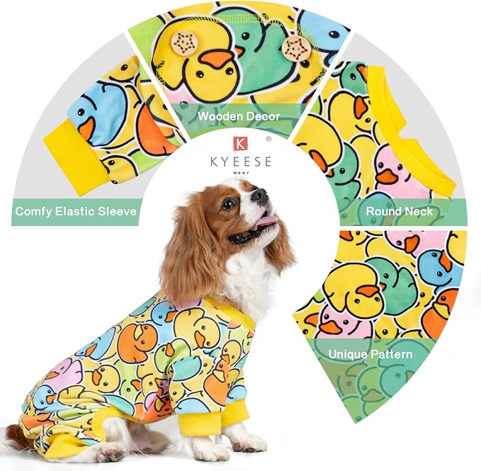 KYEESE Dog Pajamas Colorful Duck Pets Pjs Comfy Dogs Clothes Stretchable Pet Jammies Soft Dogs Onesie Velvet Pet Coat Soft Doggie Pajamas for Small Dog Stretchy Doggie Costumes, Large