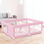Hiaksedt Baby Playpen 50"x50" Baby Girl Play Pen for Babies and Toddlers | Safe Structure and Soft, Skin-Friendly Fabric with Zipper Gates Pink