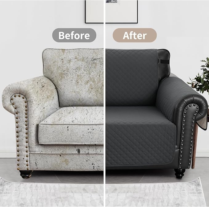 100% Waterproof Couch Cover for Dogs with Non-Slip & Side Pockets 23", Furniture Protector Sofa Covers, Washable Cushion Covers for Pets Kids Cat-Armchair Blackishgray