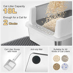 FURTIME Stainless Steel Cat Litter Box, Small Cats Metal Litter Box | High-Sided Open-Top Easy-Clean Litter Pan, Non-Stick, Anti-Leakage, Odor-Free, Comes with Scoop & Mat, 17"×13"×8.4"