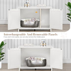 JY QAQA Cat Litter Box Enclosure,Litter Box Furniture Hidden with Barn Door,Wooden Cat Washroom Furniture,Cat House,Fit Most of Litter Box,White