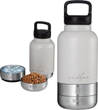 32oz Insulated Dog Water Bottle, Leak Proof with Food & Water Bowls | Leak-proof stainless steel bottle with detachable BPA-free food & water bowls; keeps water cold 24h for hiking, walks, travel