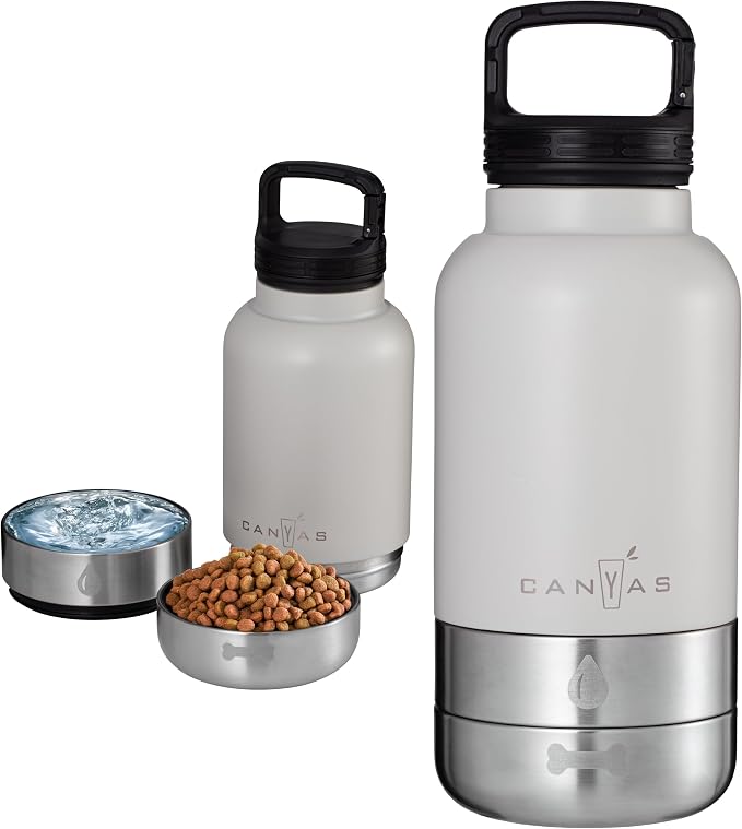 32oz Insulated Dog Water Bottle, Leak Proof with Food & Water Bowls | Leak-proof stainless steel bottle with detachable BPA-free food & water bowls; keeps water cold 24h for hiking, walks, travel