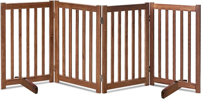 LZRS Freestanding Extra Wide Dog Gate 80" W x 30" H Solid Wooden Pet Gate for Doorways, Stairs, Hallways,Kitchens& Long Areas, Expandable & Foldable with Support Feet,Indoor Use,Oak