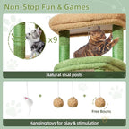 Taoqimiao Heavy-Duty Cat Tree, 71 in Cat Tower for Large Cats 20lbs+ | 3 Giant Multi-Tier Perches, Widened Cat Condo with 9 Scratching Posts, Plush Hammock & Basket, Toys, Cactus, MS034T