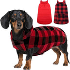ASENKU Reversible Dog Winter Coat, Dog Jacket for Small Medium Large Dogs | Windproof Plaid Fleece Lining for Cold Weather, Water-resistant Outer Shell, Puppy Puffer Vest with Leash Hole, Red S